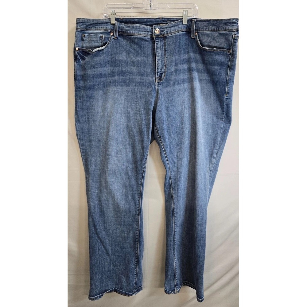 Seven7 Jeans Women 28 Blue Whiskered Denim Cotton Stretch Bootcut Leg Everywhere